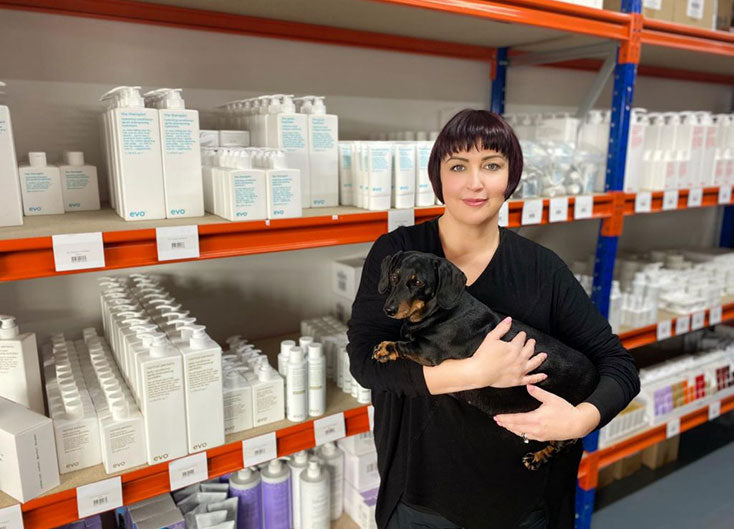 Joanna holding her dog