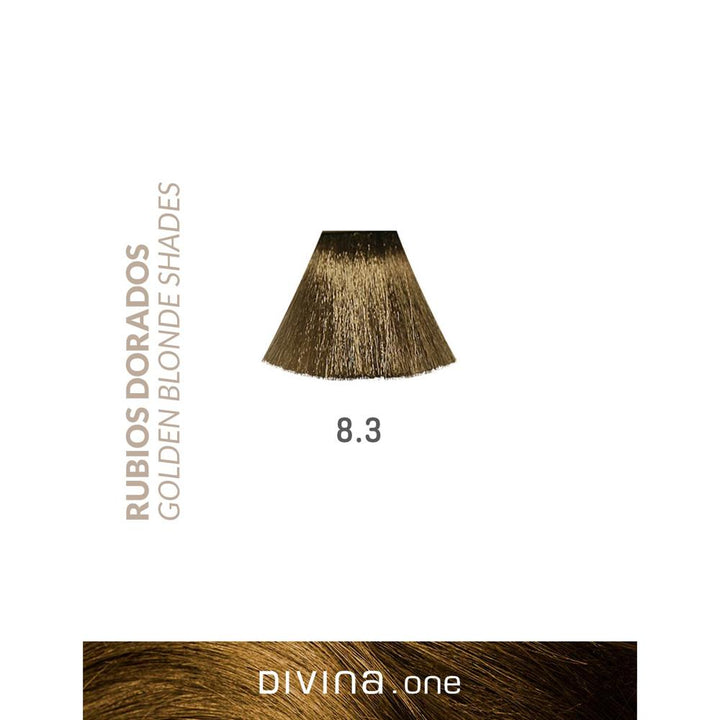 Divina One 8.3 Caribbean Blonde permanent hair color, golden blonde shade, 60 ml.