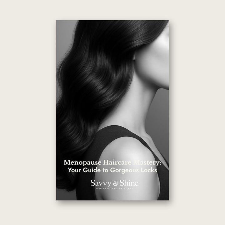 Savvy & Shine Menopause Hair Guide e-book cover by Joanna Maxwell