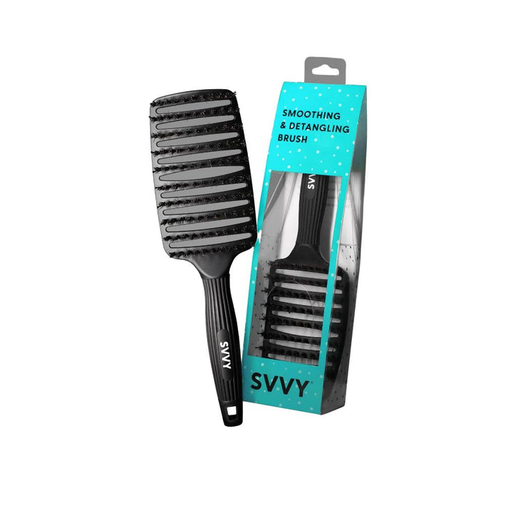 SVVY Smoothing & and Detangling Pin and Bristle Brush for wet and dry hair. blowdrying brush for all hair types all ages all genders. Gentle scalp brush for sensative extensions and wigs